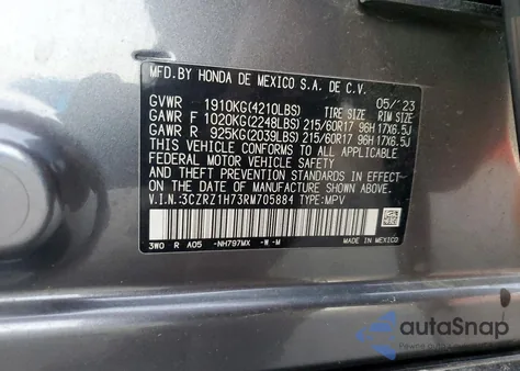 2024 Honda Hr-V Exl from USA, damaged, VIN 3CZRZ1H73RM705884